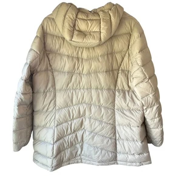 Eddie Bauer Hooded Chevron Down Parka Jacket XXL Tan Warm Winter Coat - Picture 5 of 8